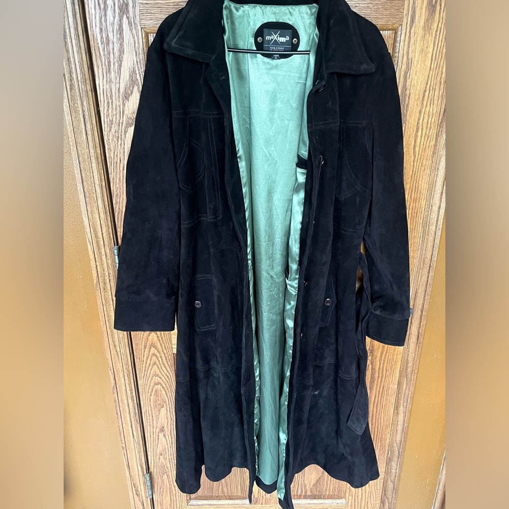 Vintage long black suede jacket